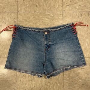 French Laundry Blue Jean Shorts with pink Lace-Up Sides
